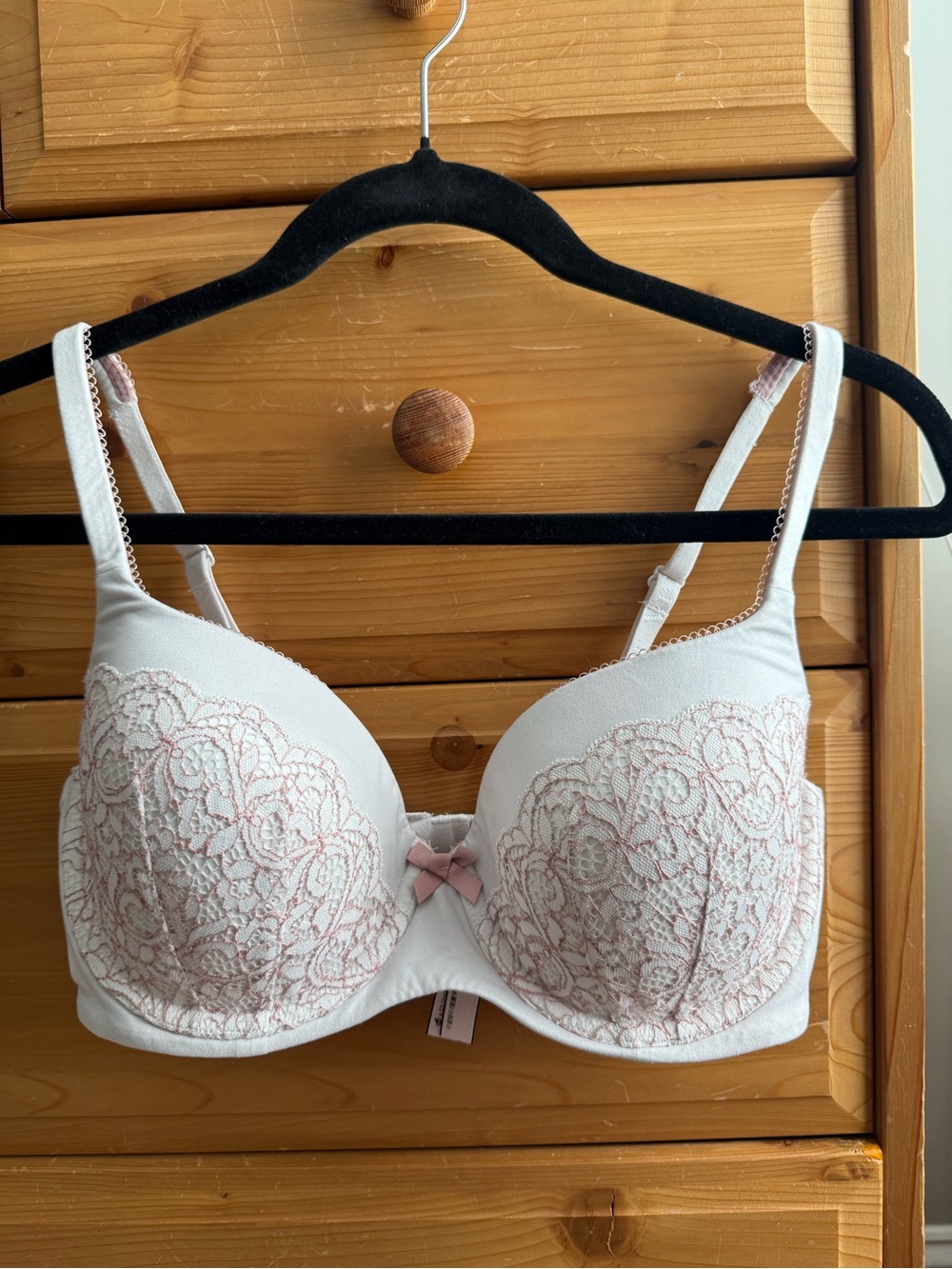 Victoria Secret Women's Lined Demi Bra - Soft White with Pink Accents
